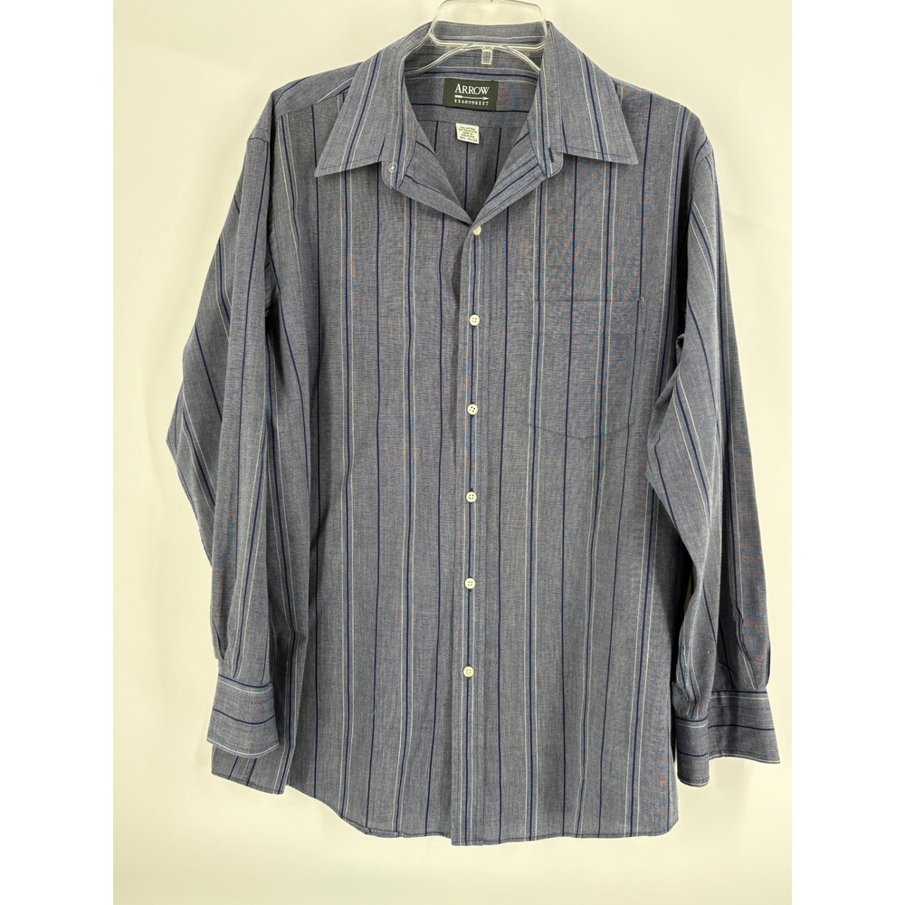Arrow Broadstreet Mens Blue Striped Button Down Dress Shirt Size 16.5 32/33